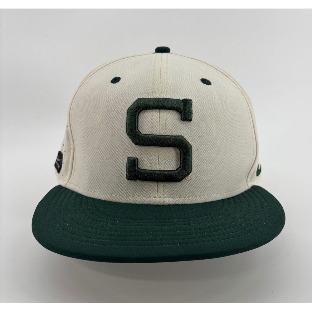 Nike Dri-Fit Michigan State Spartans Hat Men's 7 3/8 Fitted Pro Cap Cream/Green